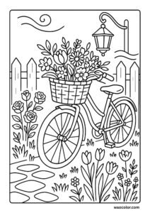 A Bicycle by the Wooden Fence Coloring Page of spring