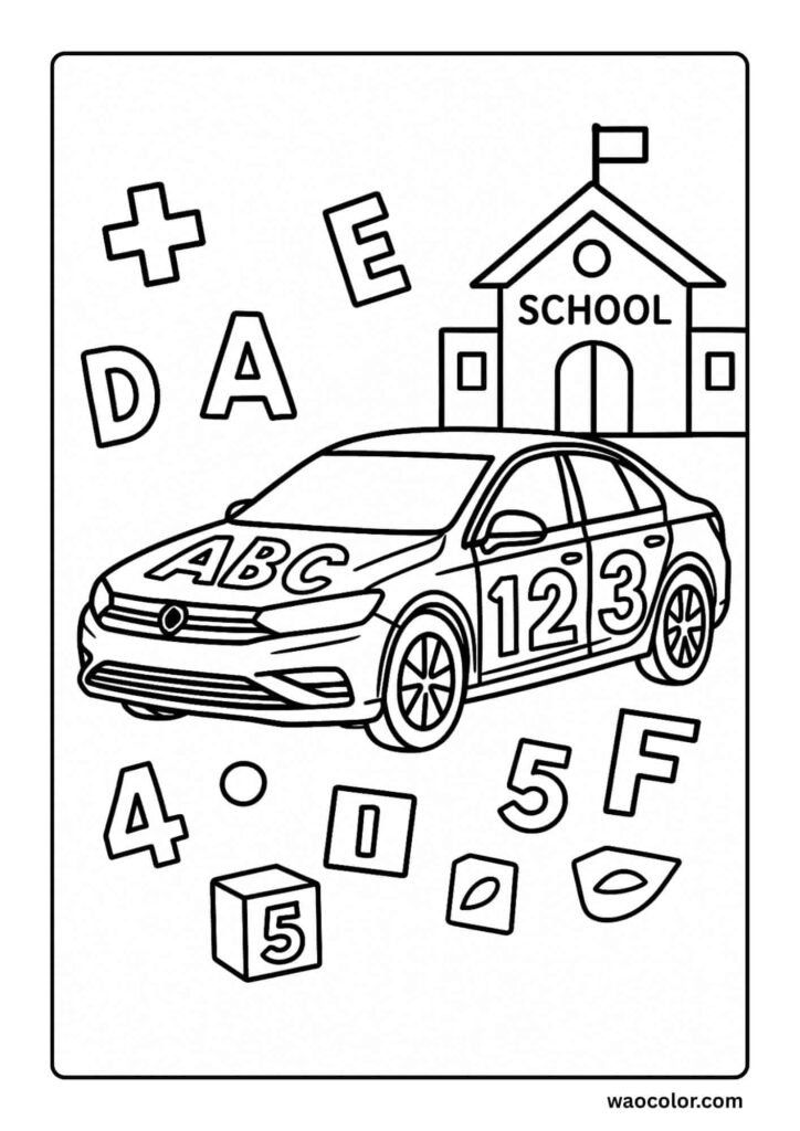 Alphabets Car Coloring Pages for Kids