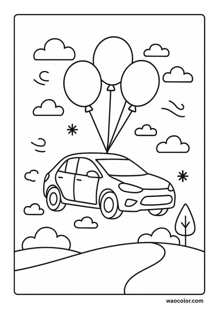 Balloon Car Coloring Sheet Simple