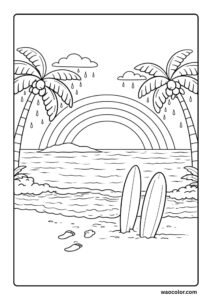Beach Coloring Pages of Rainbow