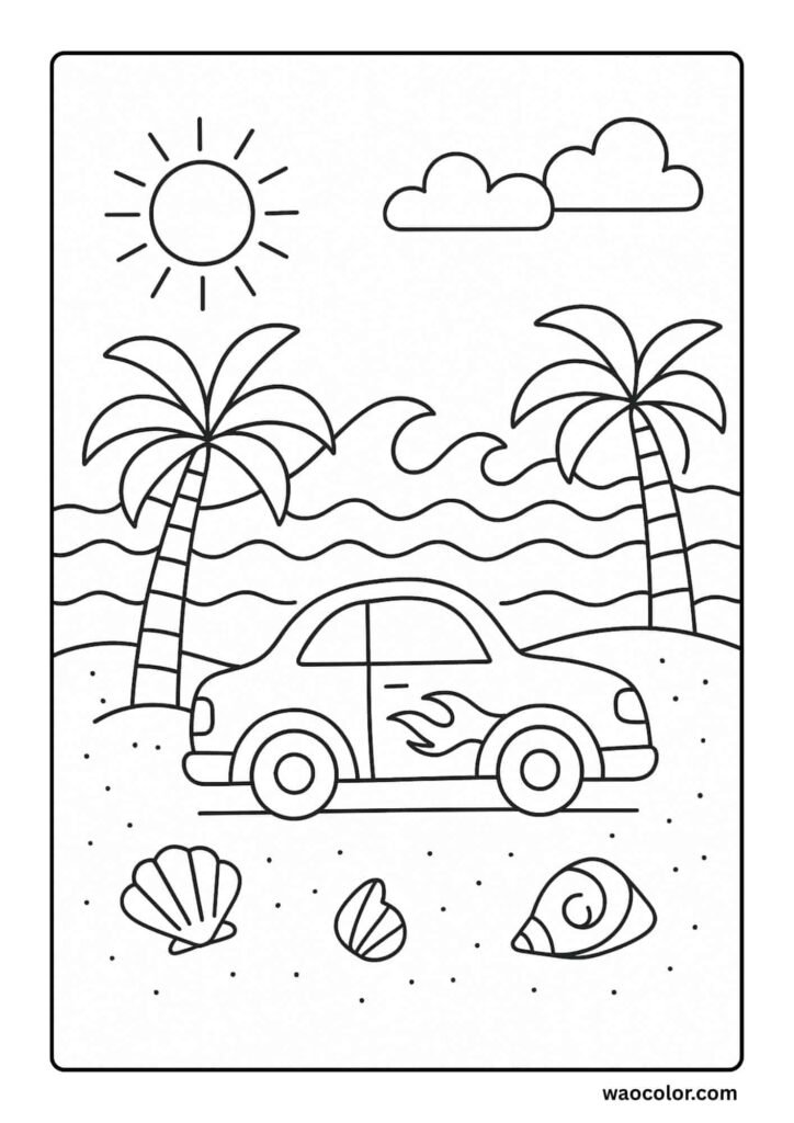 Beach Simple Car Coloring Sheets