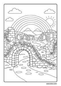 Beautiful Rainbow Printable of Ancient Ruins