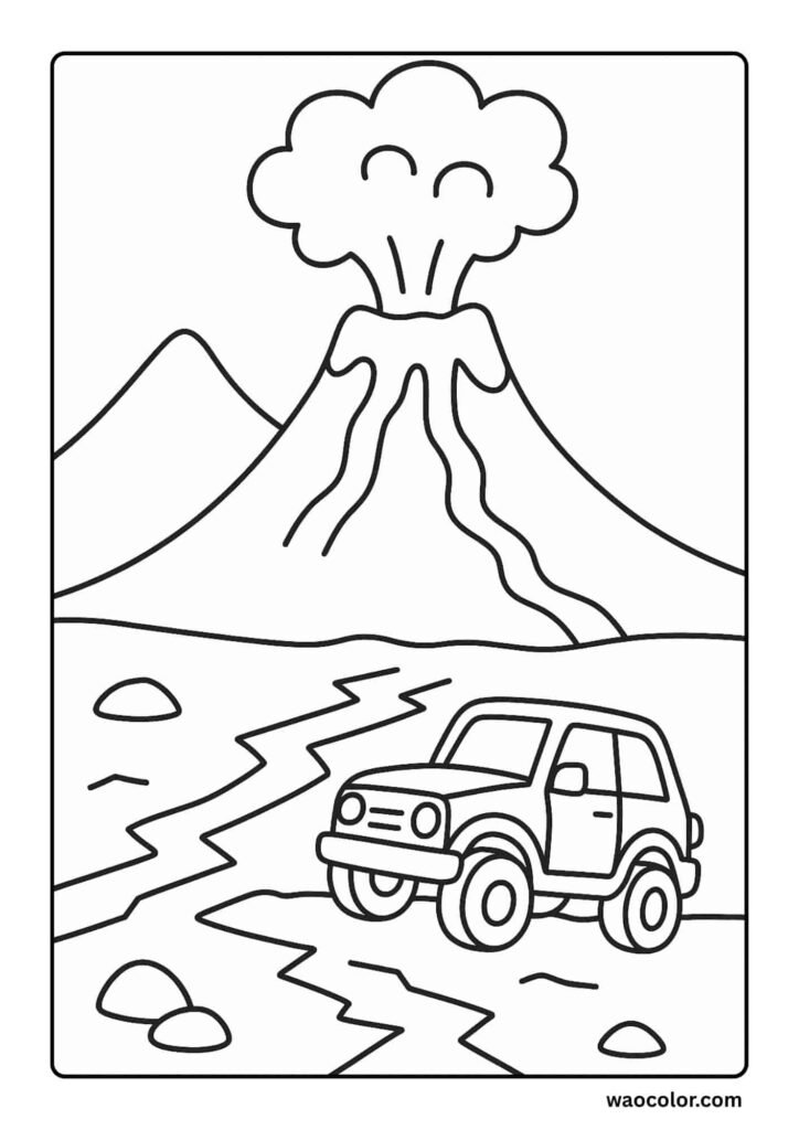 Car in Volcano Valley Coloring Pages