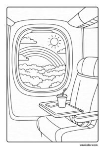 Cartoon Rainbow Coloring Pages of Airplane View