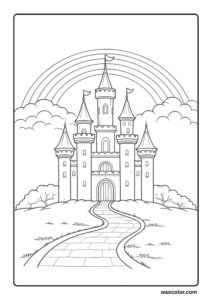 Castle Coloring Pages for Kids of Rainbow