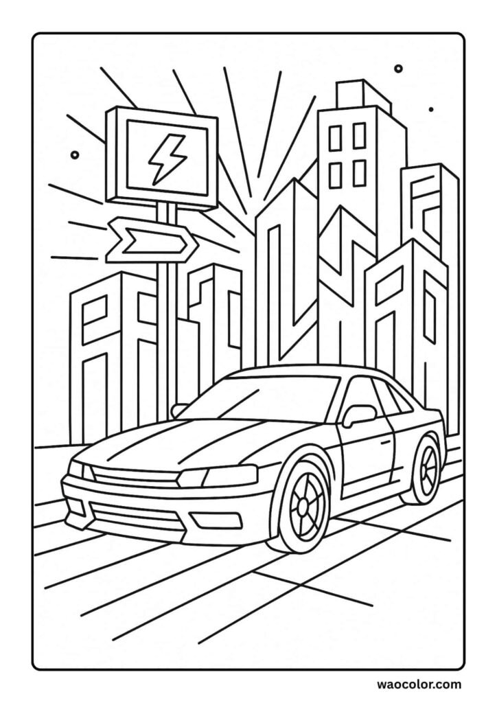 Coloring Pages of Car in Neon City