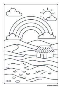 Coloring Pages of Cute Rainbow in Desert Sand