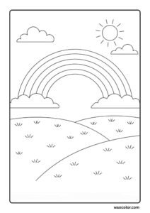 Coloring Printable of Rainbow in Peaceful Terrain