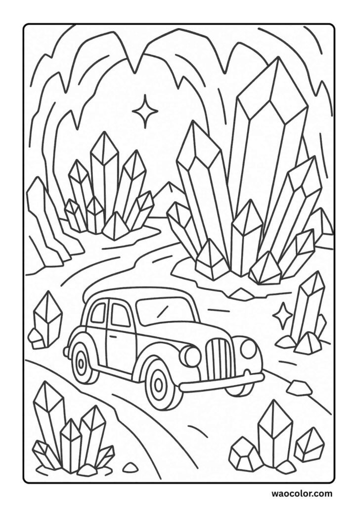 Crystal Cave Car Coloring sheet