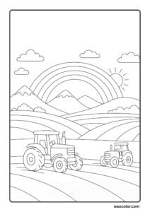 Cute Coloring Pages of Farmland Fields Rainbow