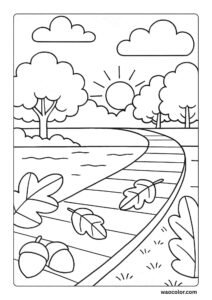 Fall Lakeside walk coloring pages