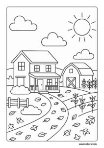 Farmhouse fall coloring sheets for kids