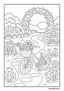 Kids Coloring Pages of spring a Garden Path Bicycle Ride