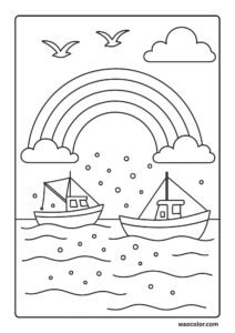 Kids Rainbow Coloring Sheets of Ocean Horizon