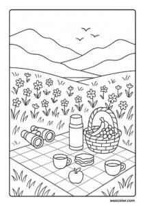 Lovely coloring pages of Spring of a Hilltop Picnic View