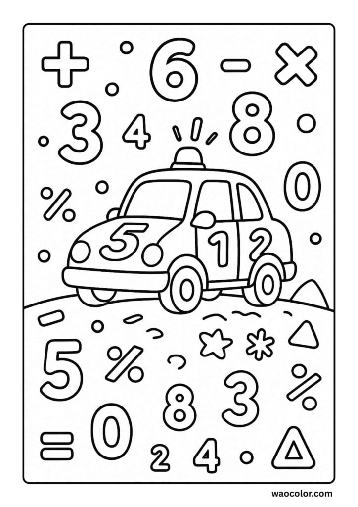Numbers car coloring Printables