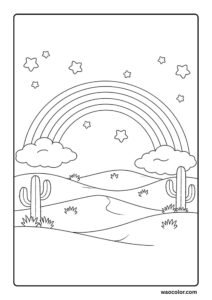 Peaceful Desert Easy Rainbow Coloring Sheets