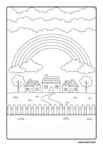 Peaceful Rainbow Coloring Sheets of Village
