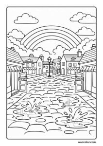 Printable Coloring Pages of Rainbow Village Square
