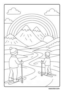 Rainbow Coloring Pages of Dense Snowy Mountains