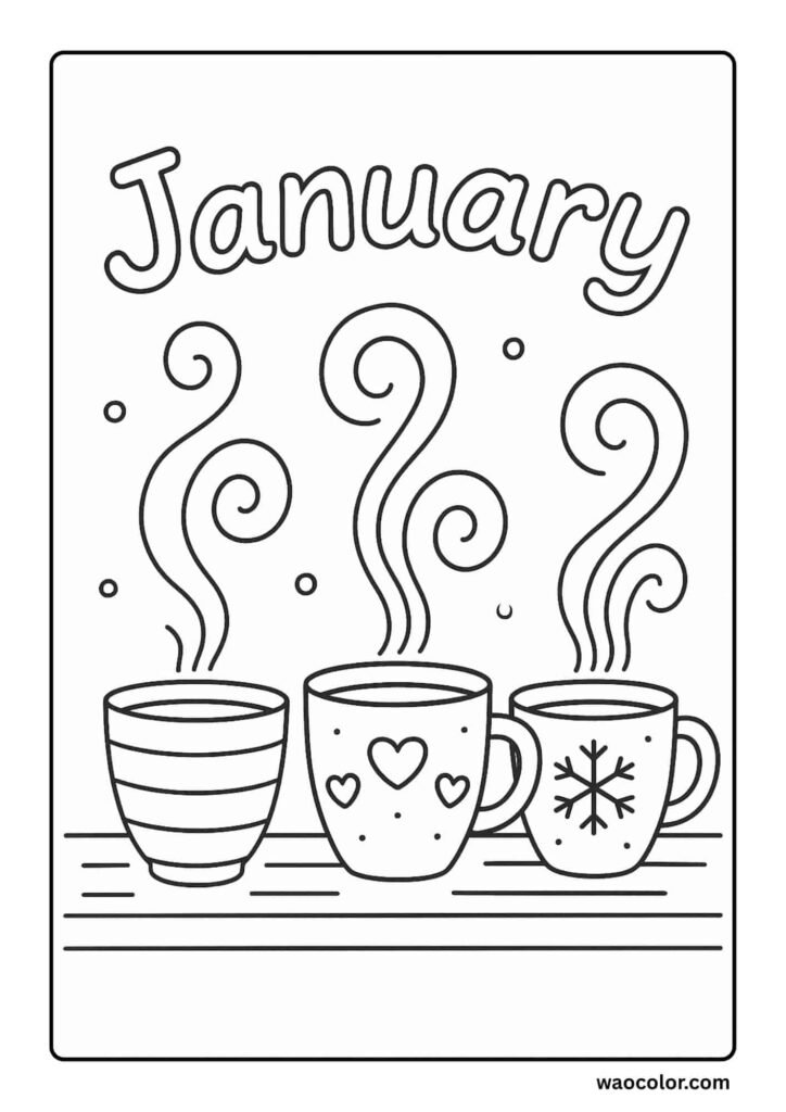 Winter cup January coloring pages cute