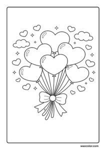 balloons heart coloring pages free