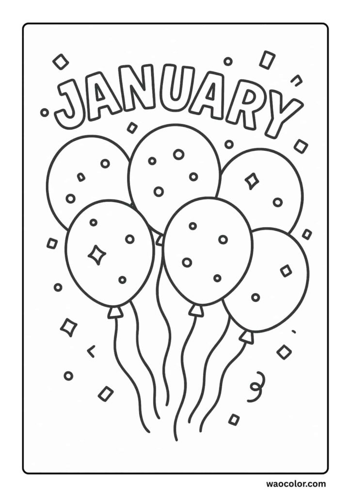 beautiful January Coloring Pages of Balloons Celebration