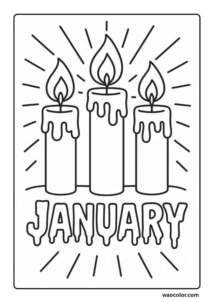 cute candles January coloring pages