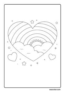 cute rainbow in heart coloring pages free