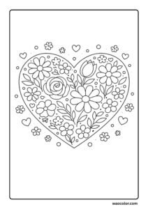 free heart coloring pages of flower garden