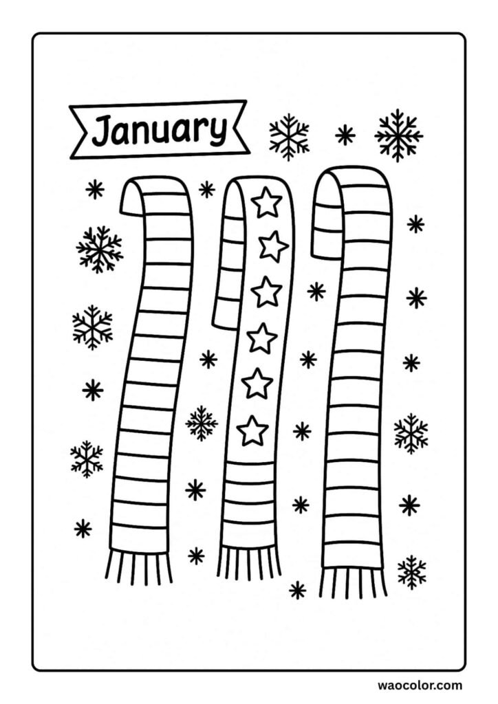 free printable January coloring sheets of scarves