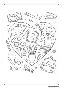 heart coloring book pages of school