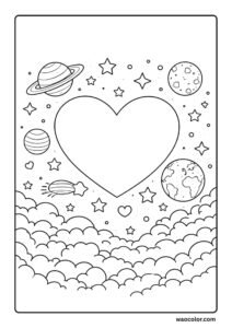 heart coloring pages printables of space