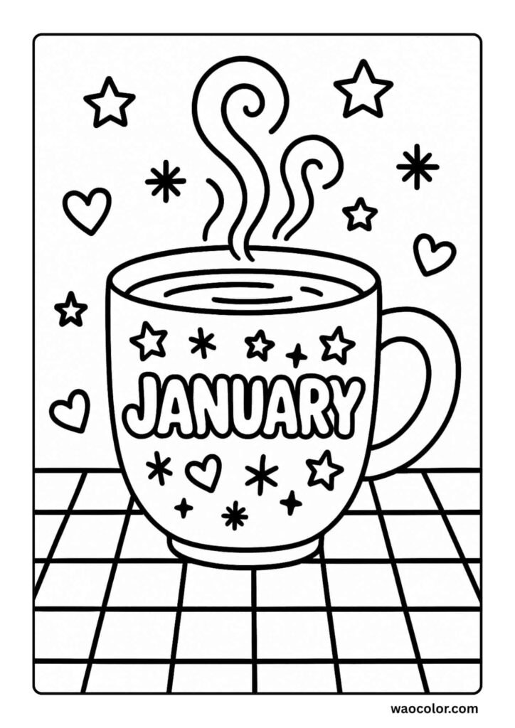 hot cocoa January coloring pages for free