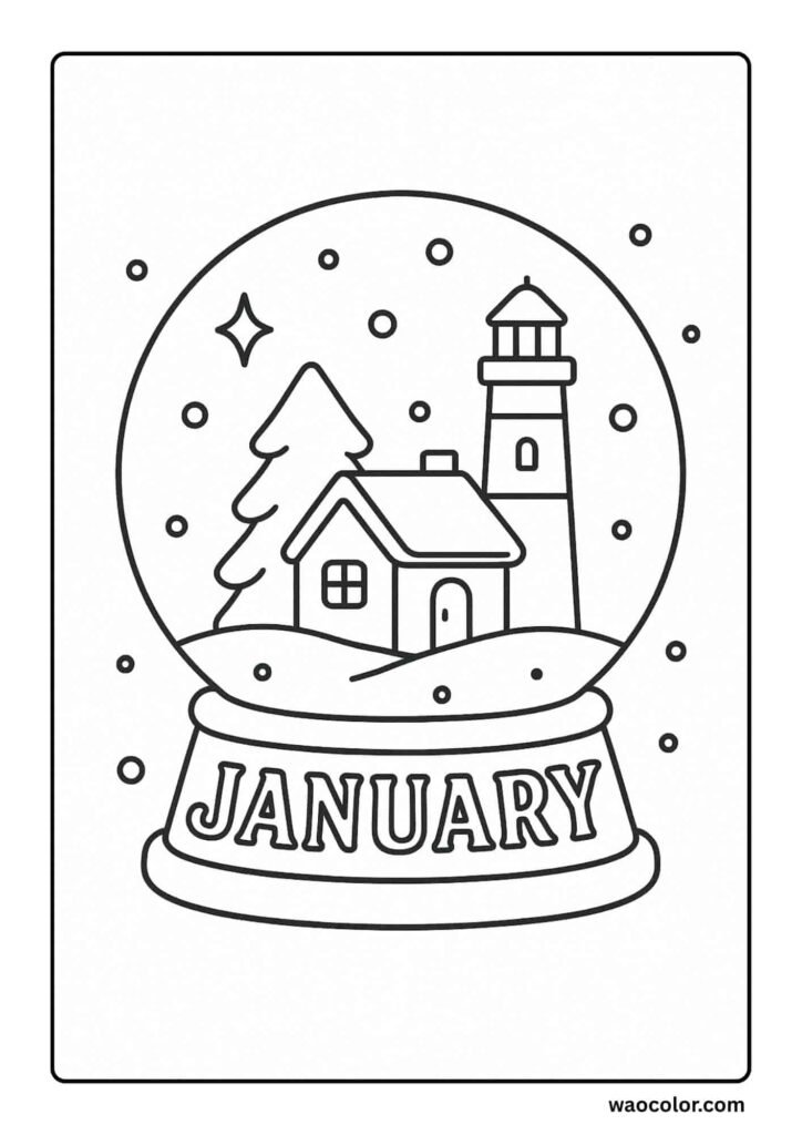January snow globe coloring sheets pdf