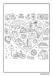 pdf coloring pages of trip themed heart