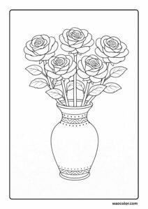 roses in vase easy flower coloring sheets
