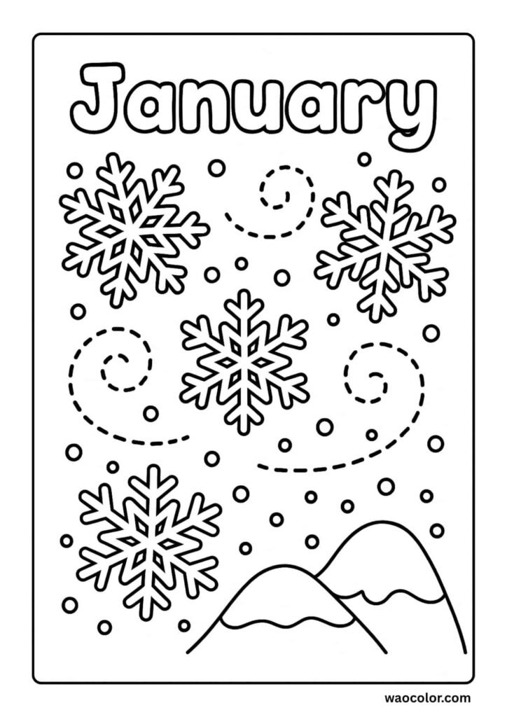 snowflakes January coloring sheets free printable