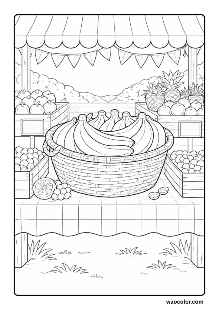 Banana Basket Coloring Printables