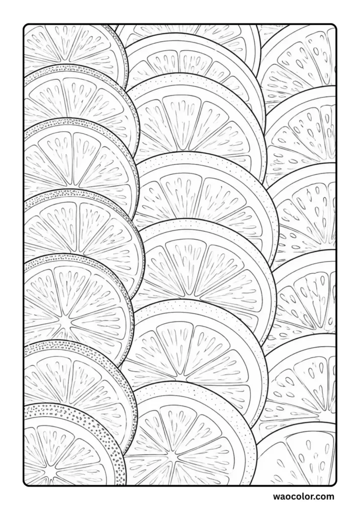 Beautiful Stack of Lemon Slices Coloring Sheets for Adults