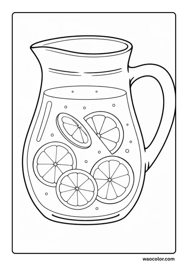 Free Pdf Printable of Lemonade Jug Coloring Sheet