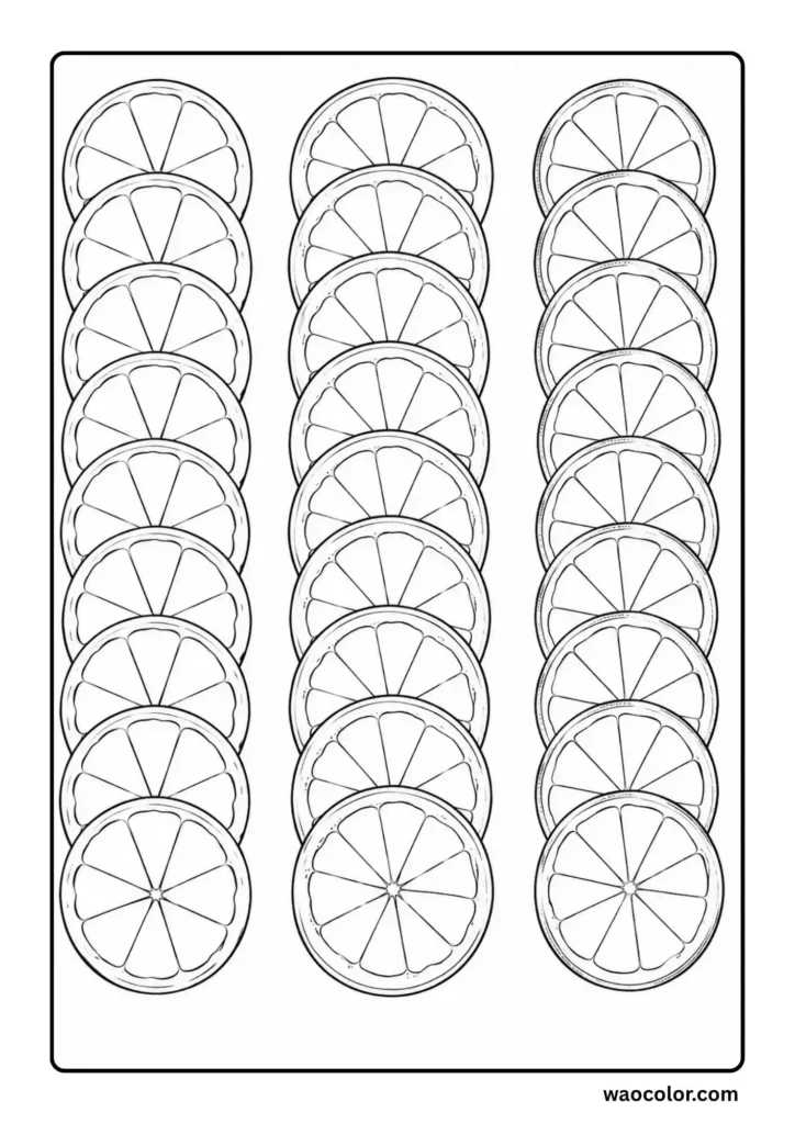 Rows of Lemon Slices Coloring Pages for Toddlers
